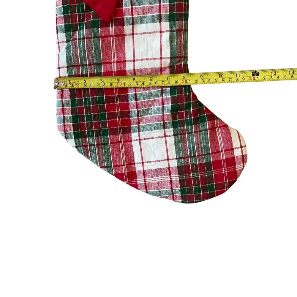 Martha Stewart Bow Tartan Stocking 22in Plaid Christmas Holiday Decor NEW